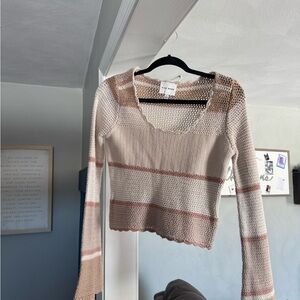 Striped Knit Pink Rose Cropped Sweater L